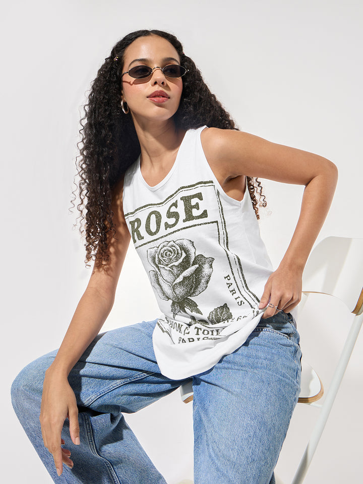 White Crew Neck Graphic Tshirt