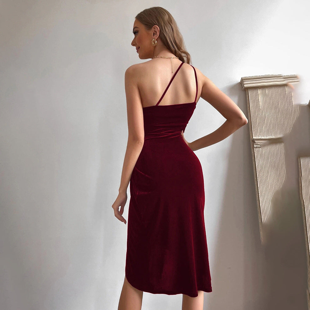 Burgundy Off-Shoulder Ruched Dress