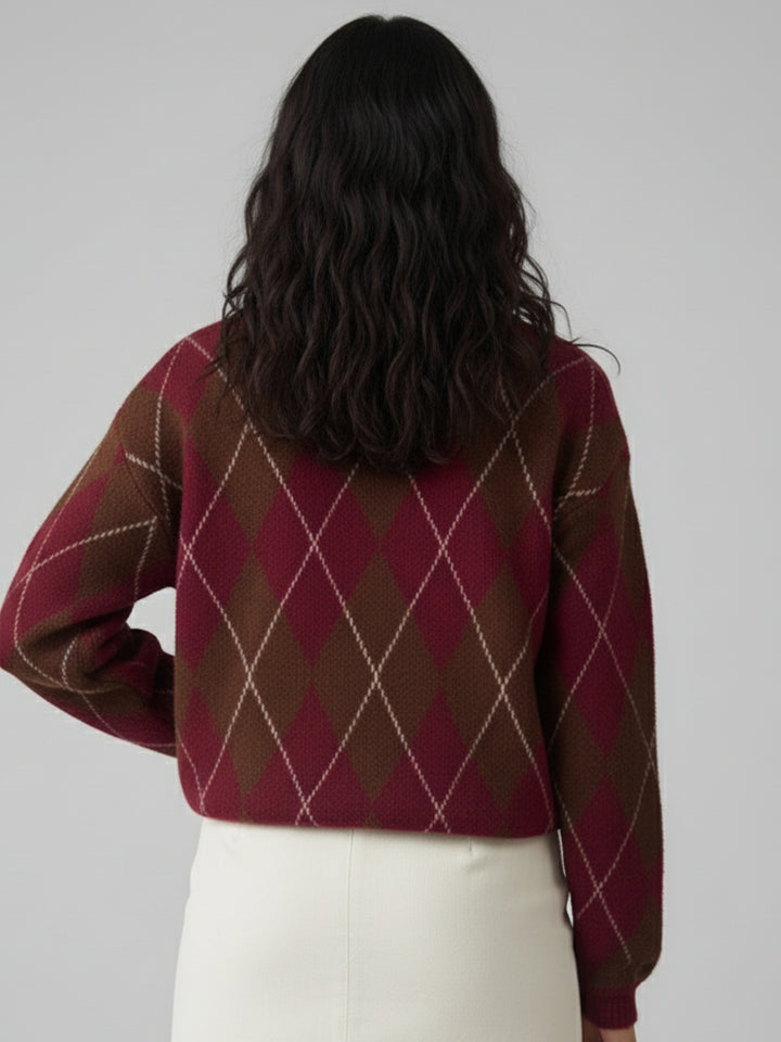 Brown Full Sleeve Round Neck Slouchy Sweater