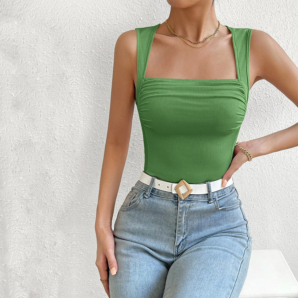 Green Wide Shoulder Strap Top