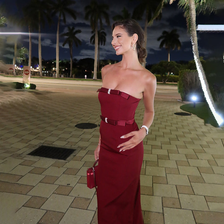 Red Strapless Bow Detailed Dress