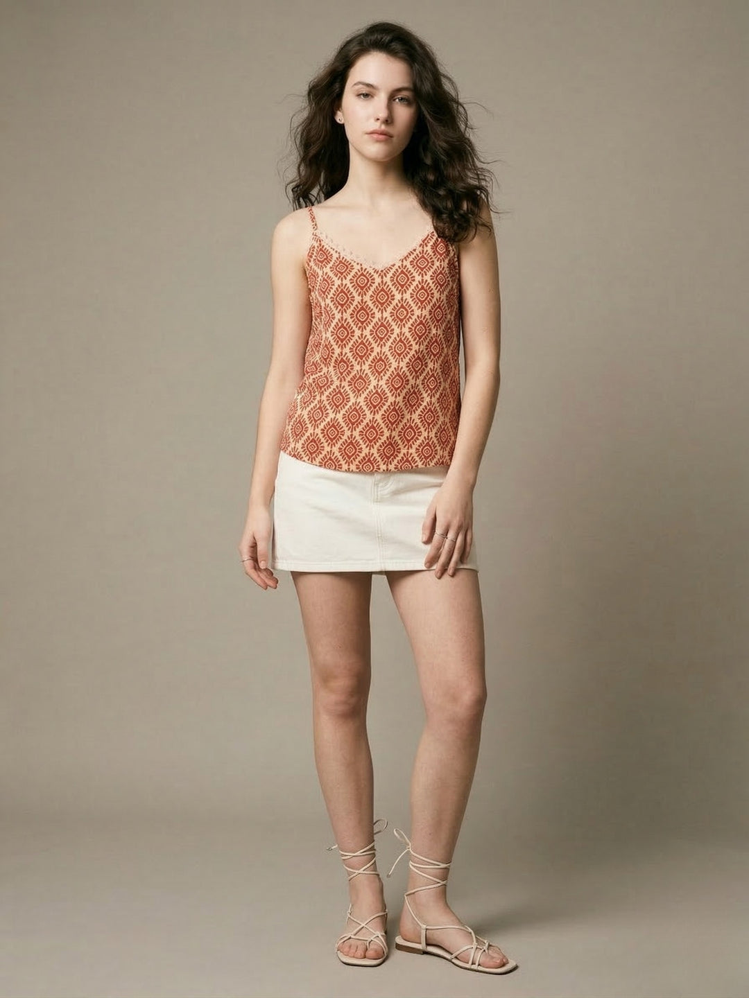 Red Strappy Printed Flowy Camisole