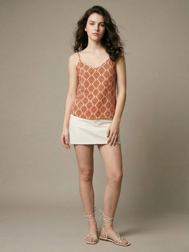 Red Strappy Printed Flowy Camisole