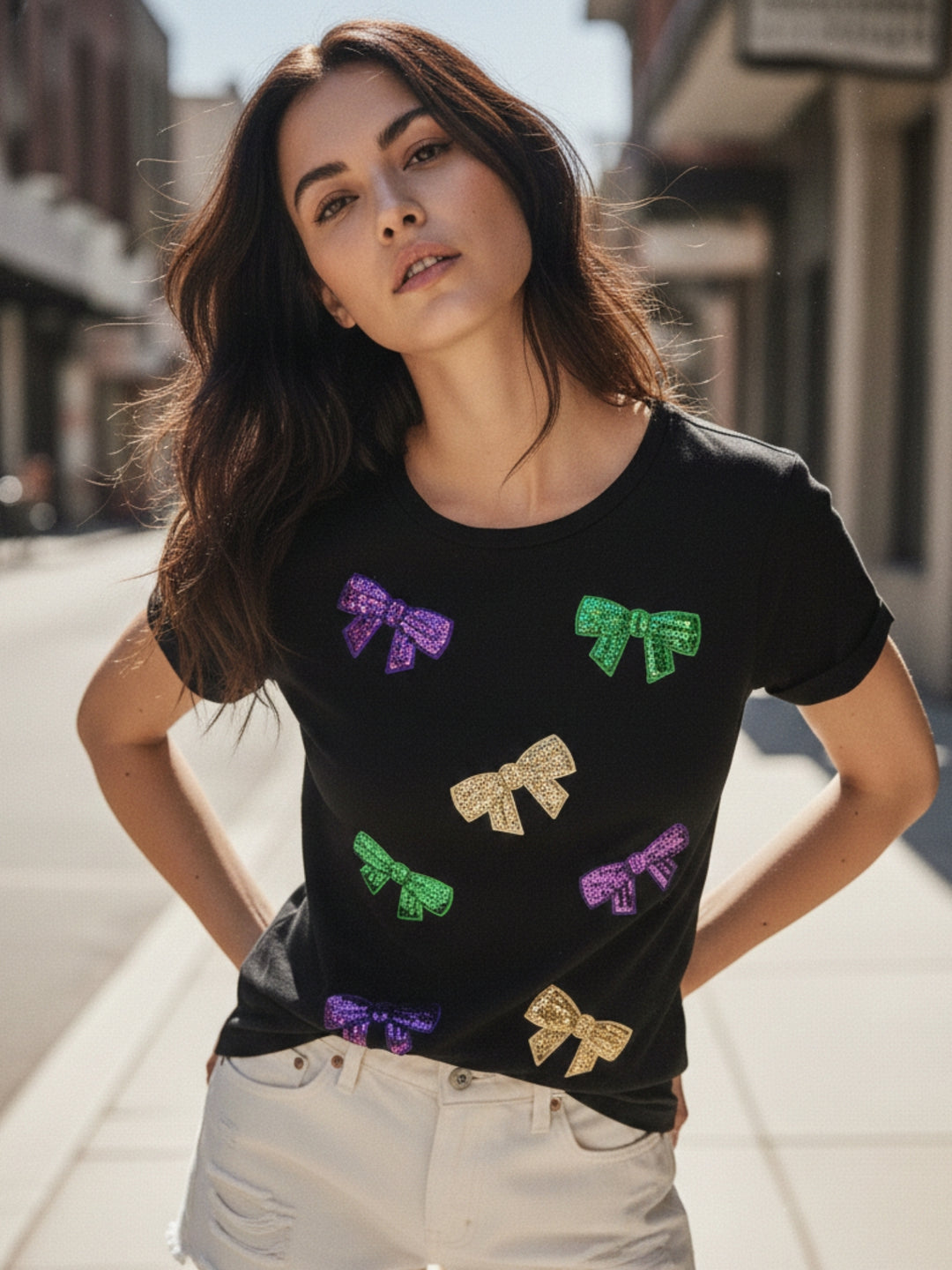 Black Sequined Bow Tshirt