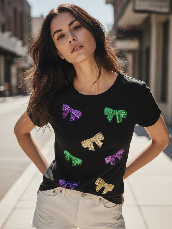 Black Sequined Bow Tshirt