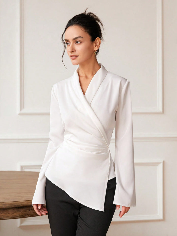 White  Bell Sleeve Wrapped Detail Top