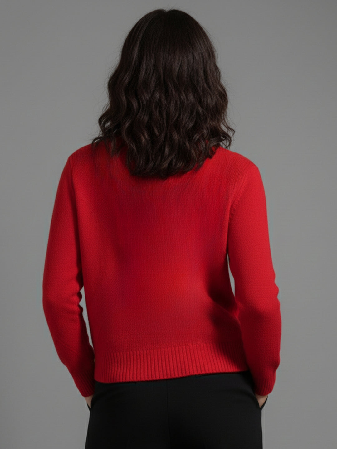 Red Textured Regular Basic Sweater