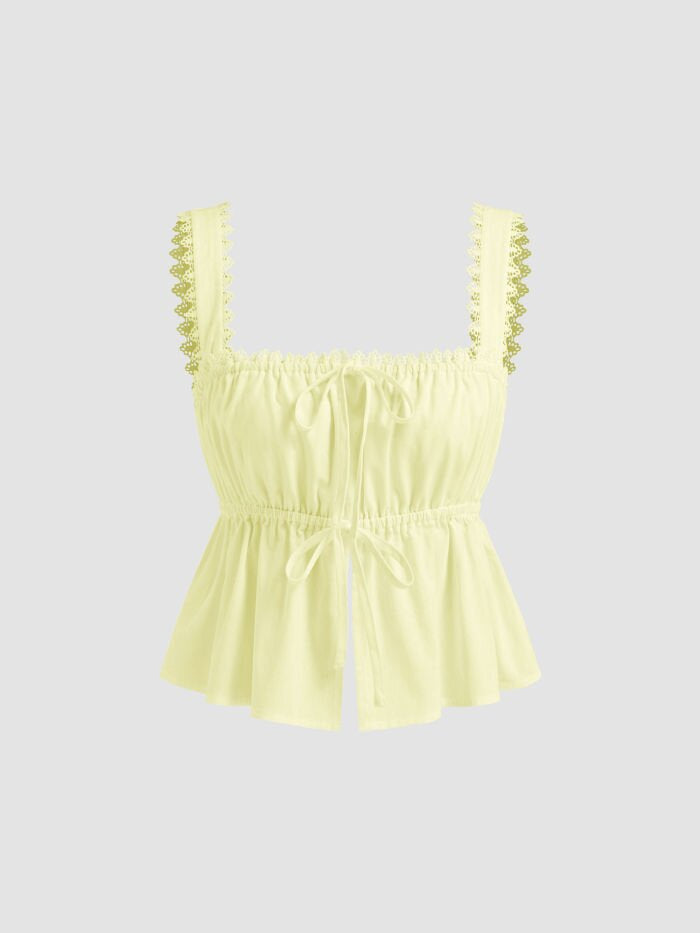 Yellow Zig Zag Strap Front Tie Up Top