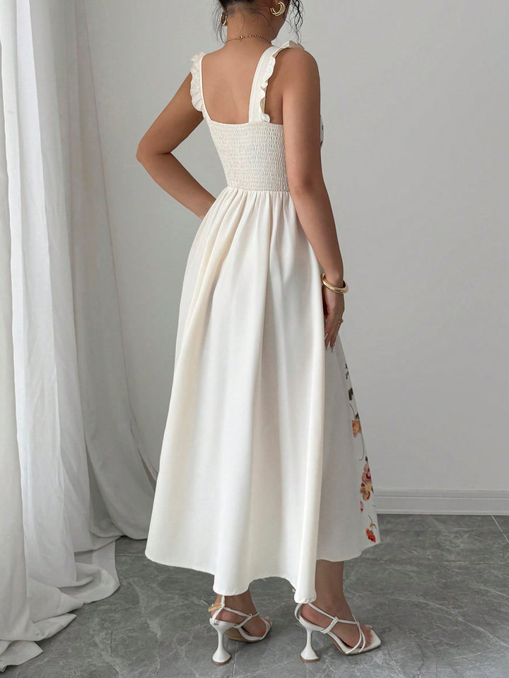 Cream Sleeveless Floral Printed Dress