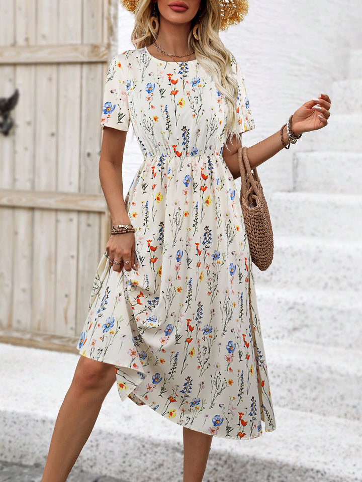 White Floral Printed Flowy Dress