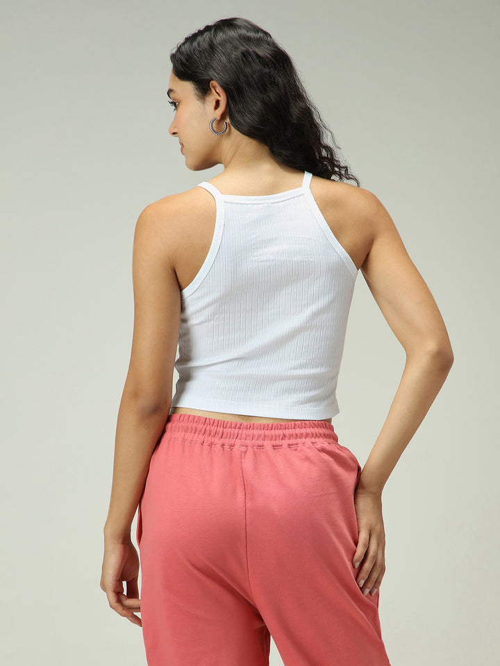 White High Neck Thick Spaced Rib Top