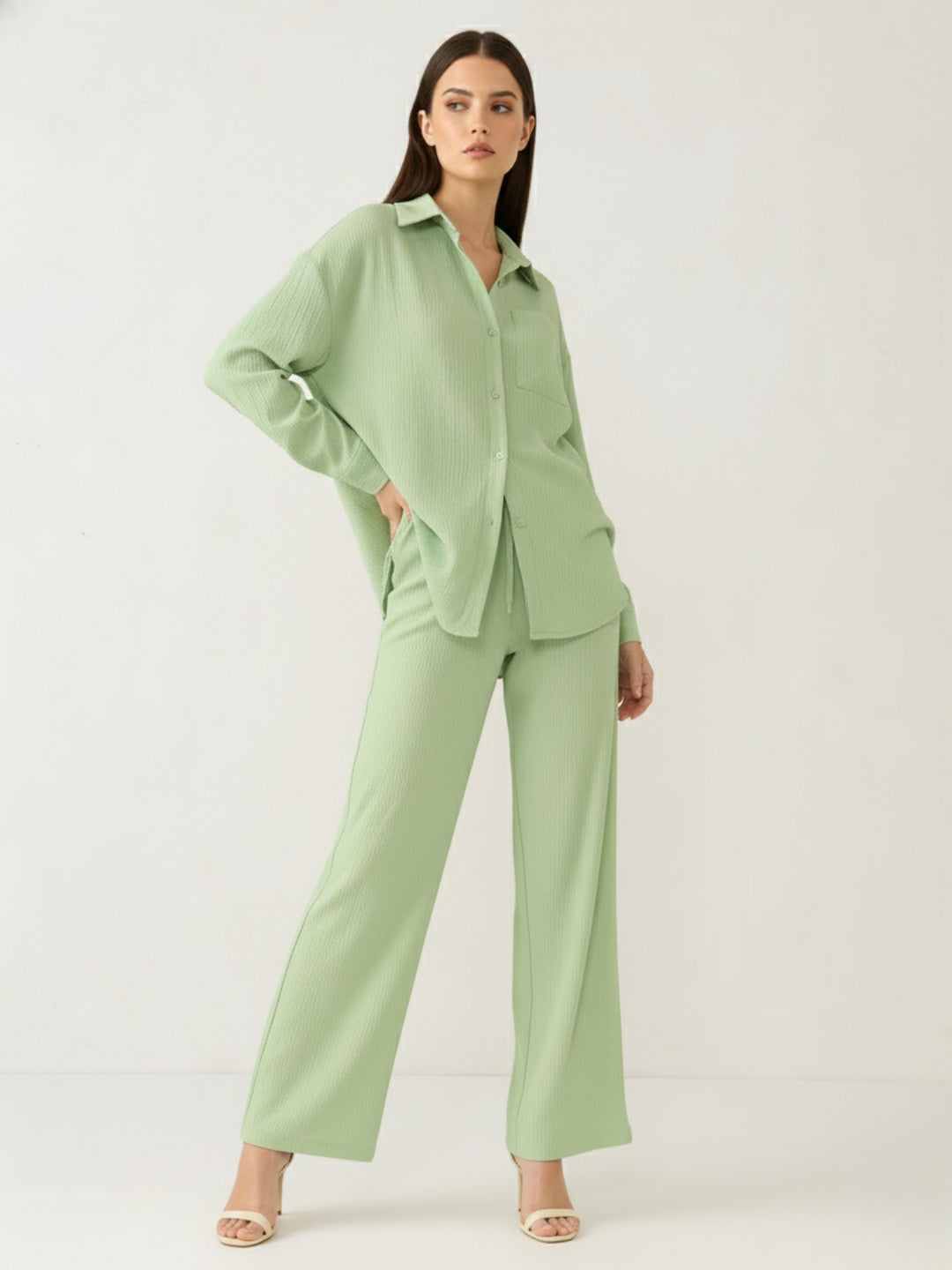 Green Oversized Shirt & Pant Co-Ord Set