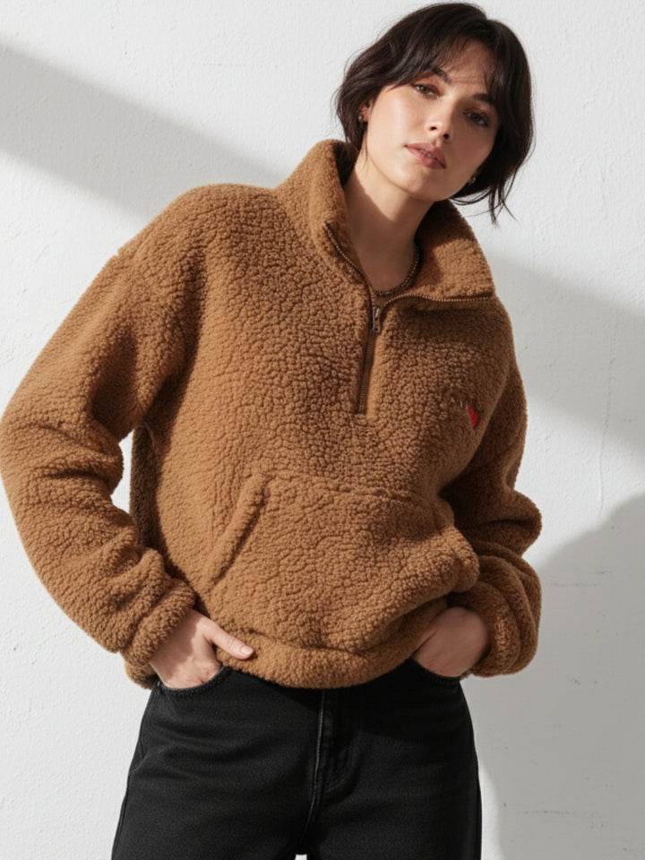 Brown Full Sleeve Funnel Neck Sweater