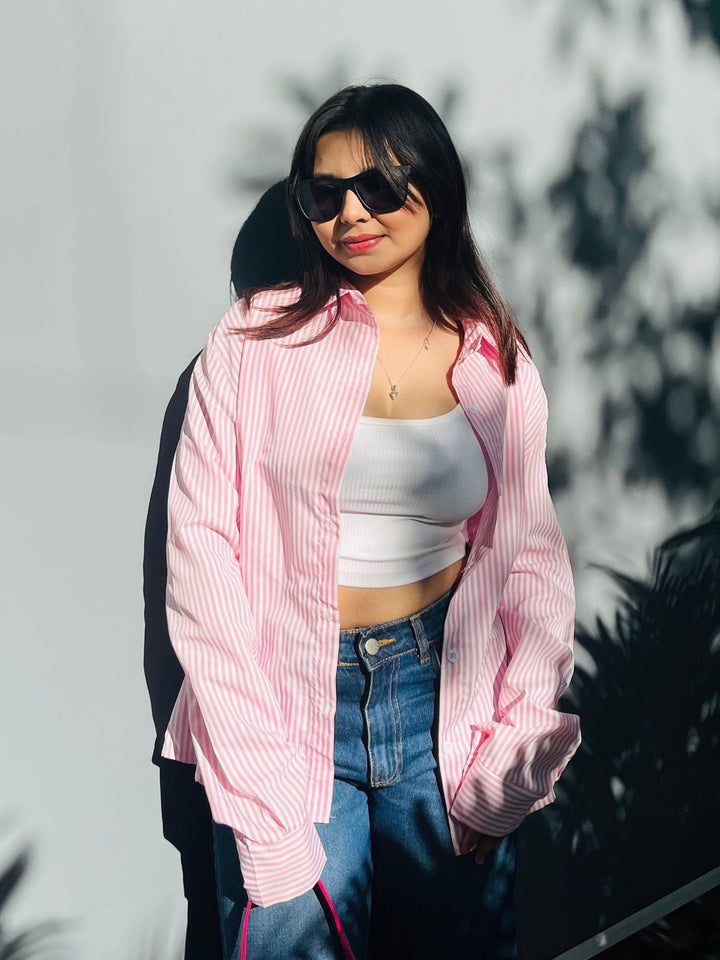 Pink Striped Drop Shoulder Shirt