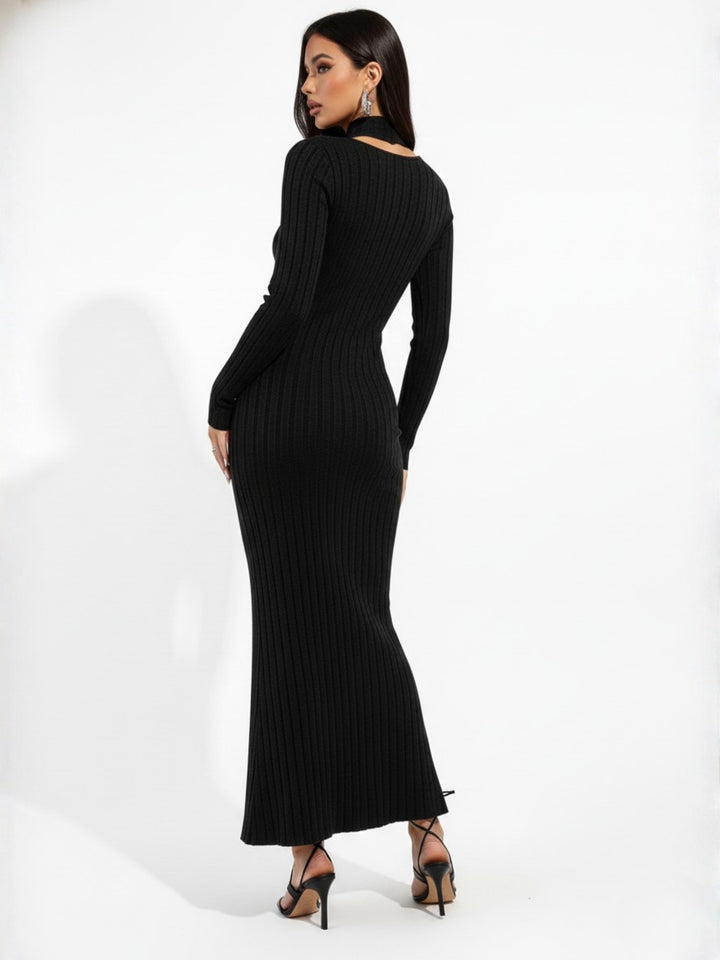 Black High Neck Key Hole Maxi