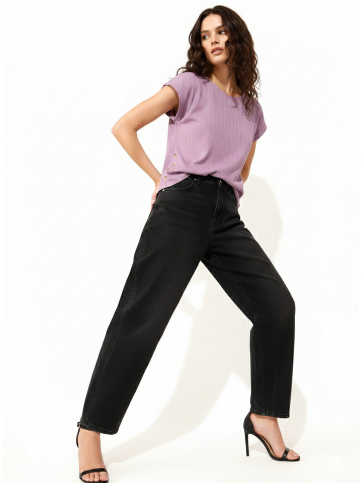 Lilac Boxy Top With Side Button Detail
