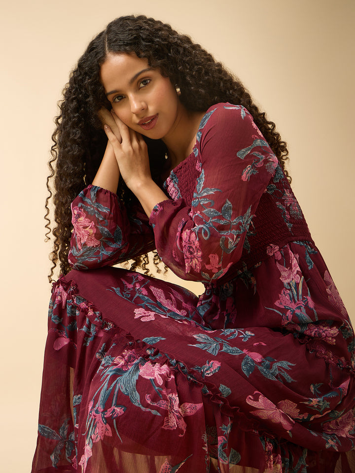 Maroon Full Sleeve Fit & Flare Dress