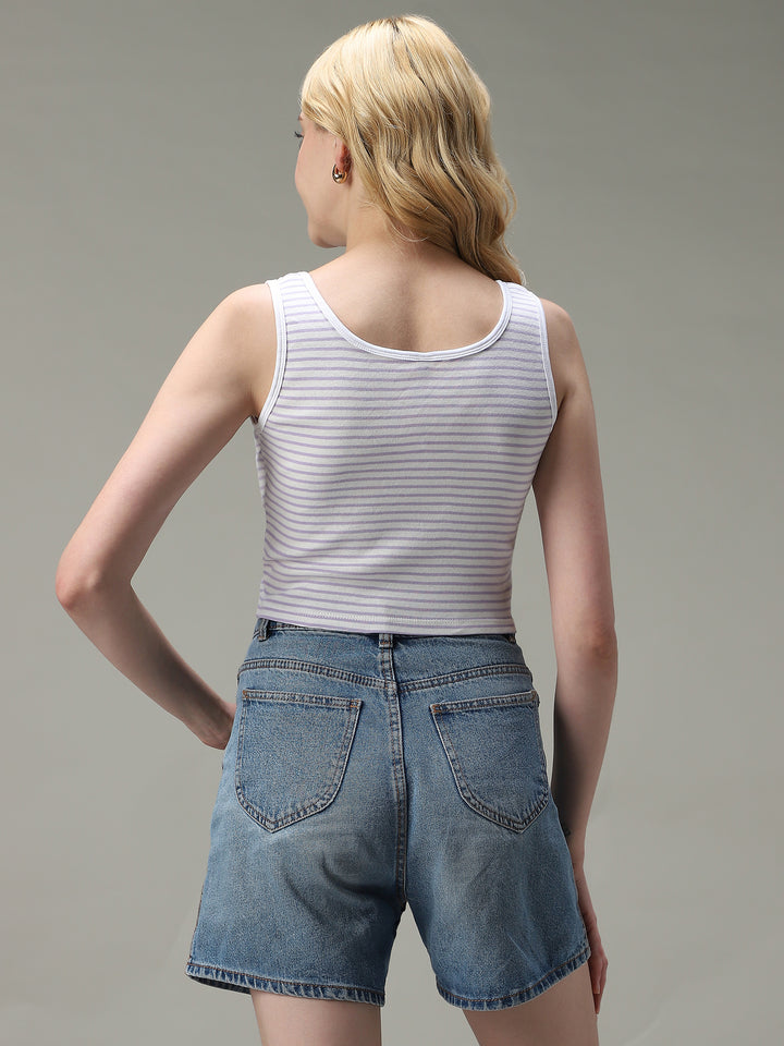 Lavender Striped Ribbed Tank