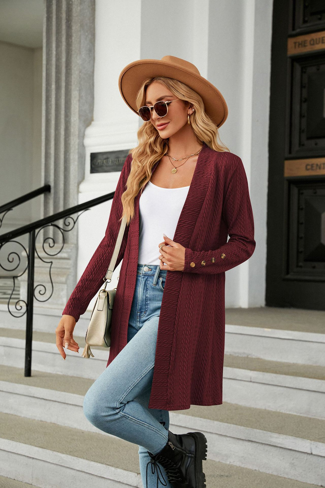 Maroon Full Sleeves Solid Shrug