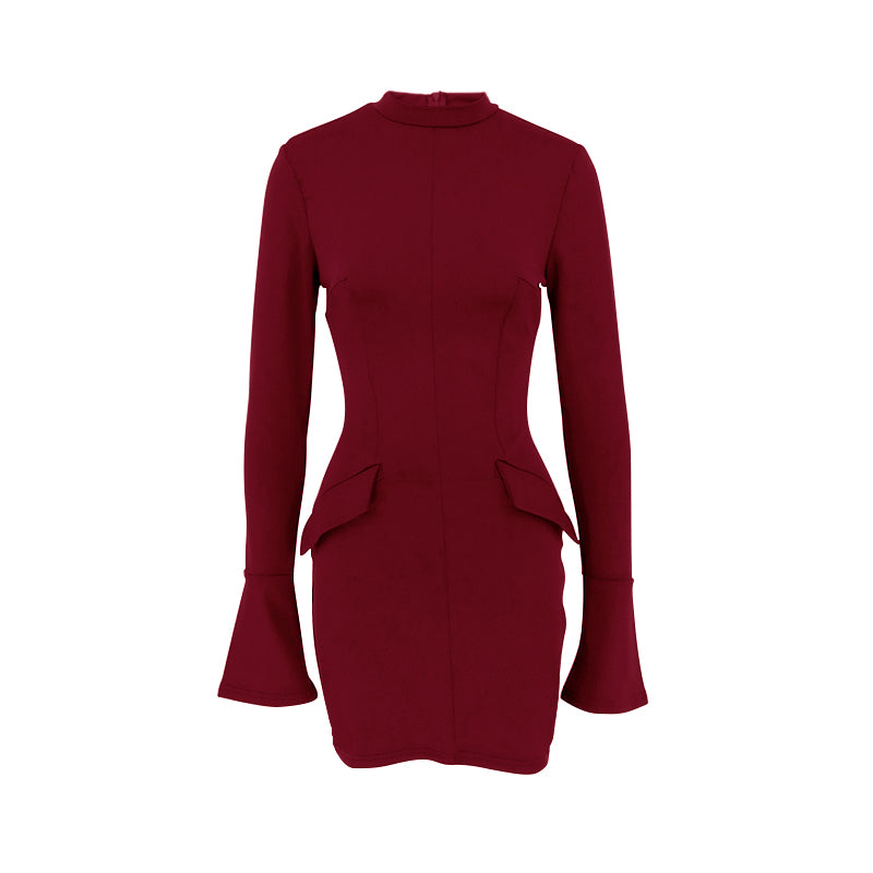 Wine High Neck Bodycon Dress