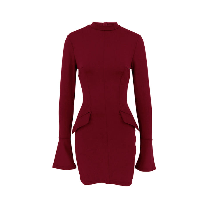 Wine High Neck Bodycon Dress