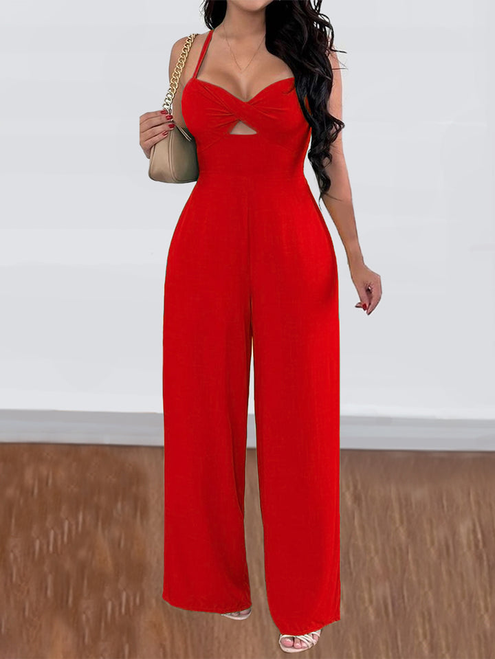 Red Halter Neck Sweetheart Neckline Jumpsuit