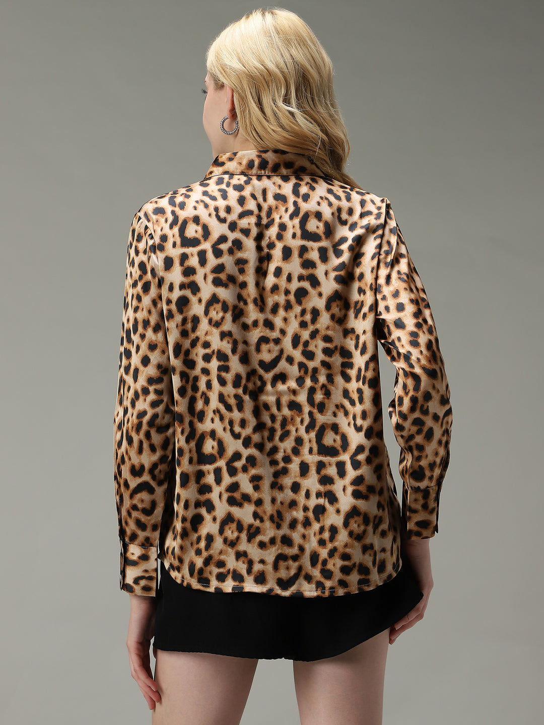 Brown Printed Satin Shirt
