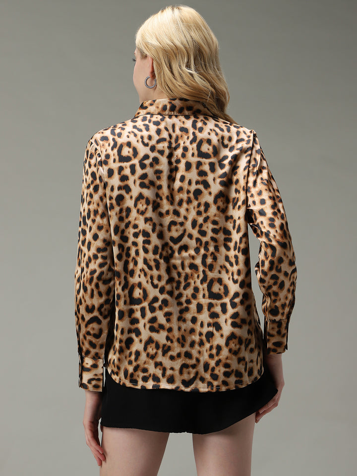Brown Printed Satin Shirt