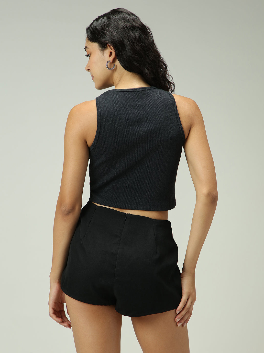 Grey Heart Embroidered Tank Top