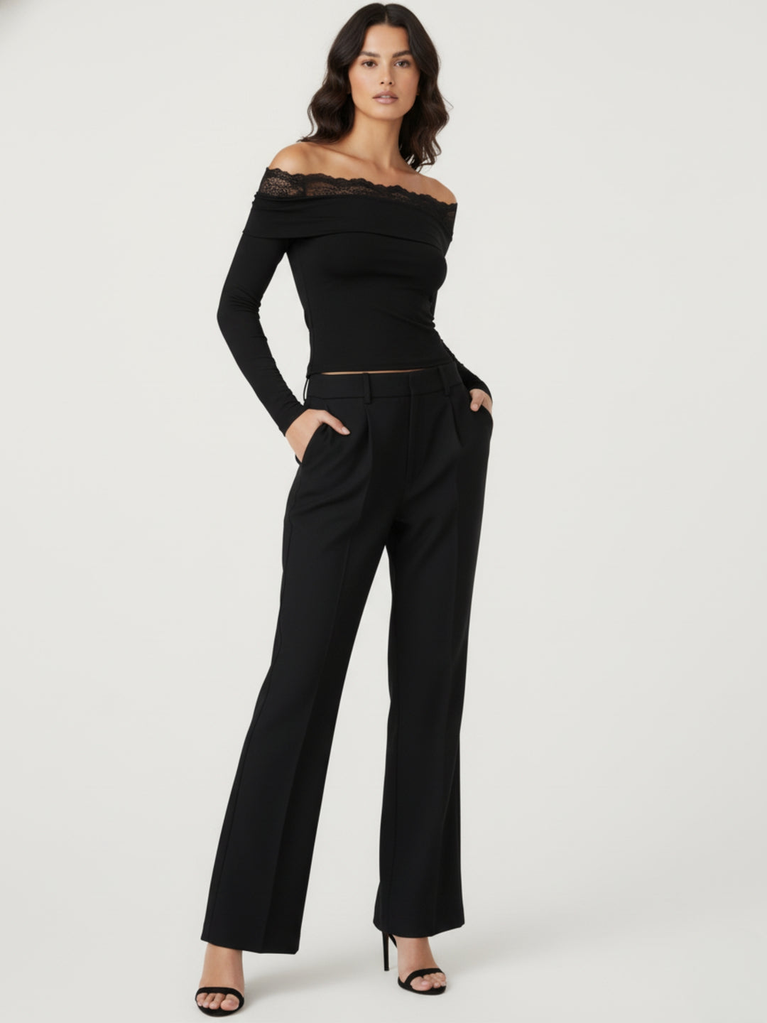 Black Off-shoulder lace-insert top