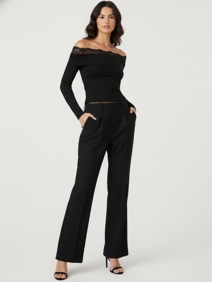 Black Off-shoulder lace-insert top