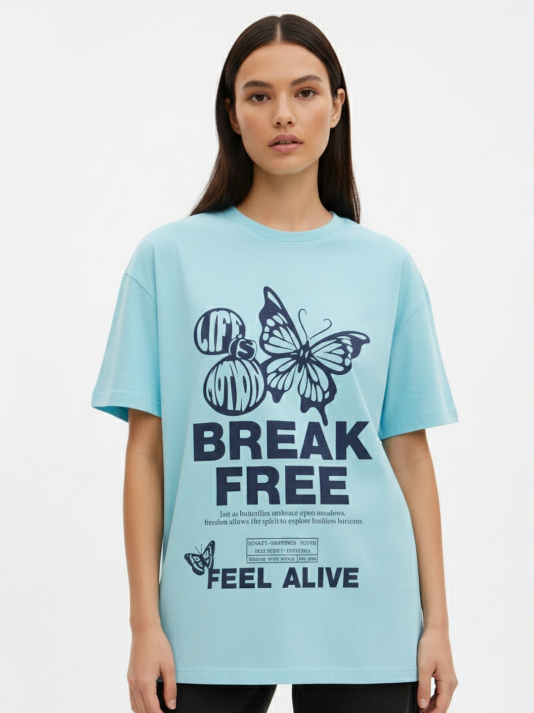 Blue Crew Neck Graphic Tshirt