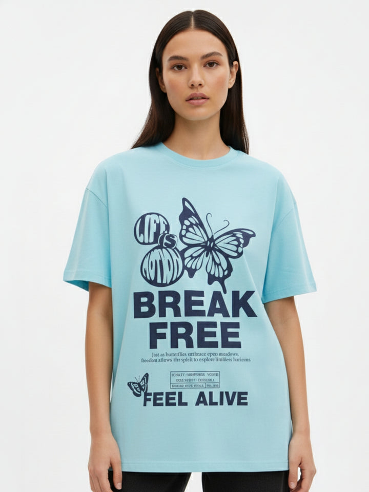 Blue Crew Neck Graphic Tshirt