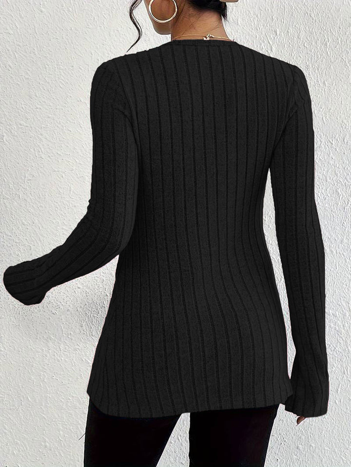 Black Full Sleeve V Neck Front Buttoned Cardigan Top