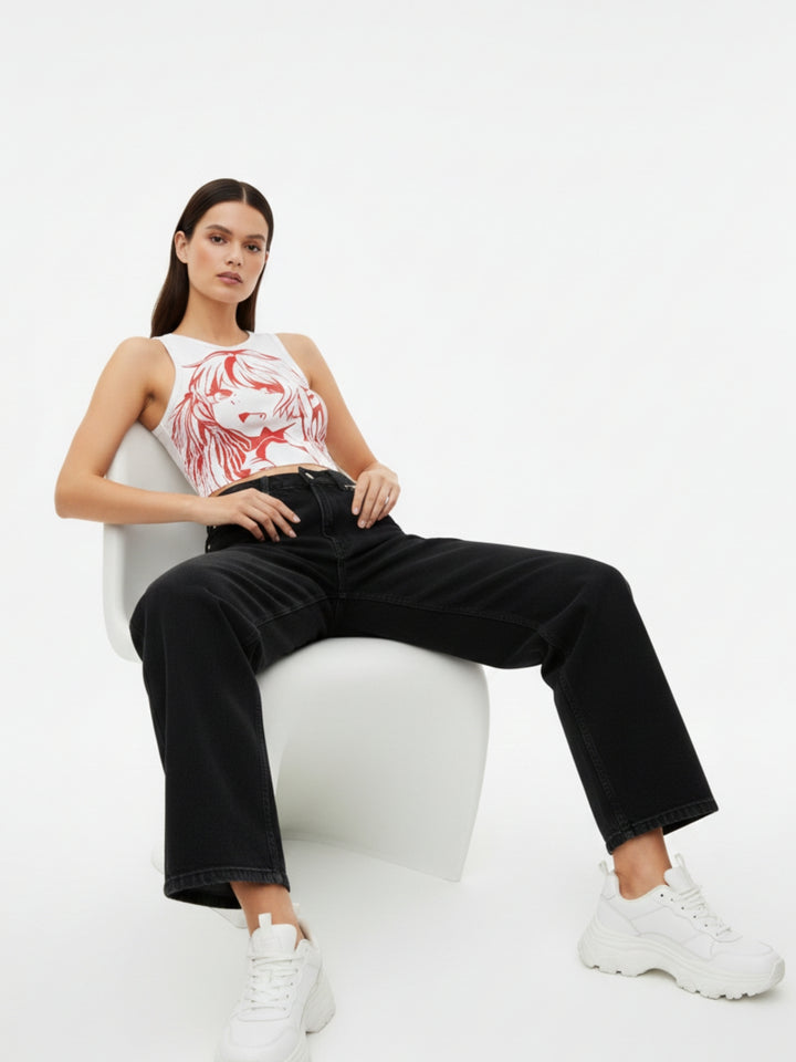 White Graphic Tank Top