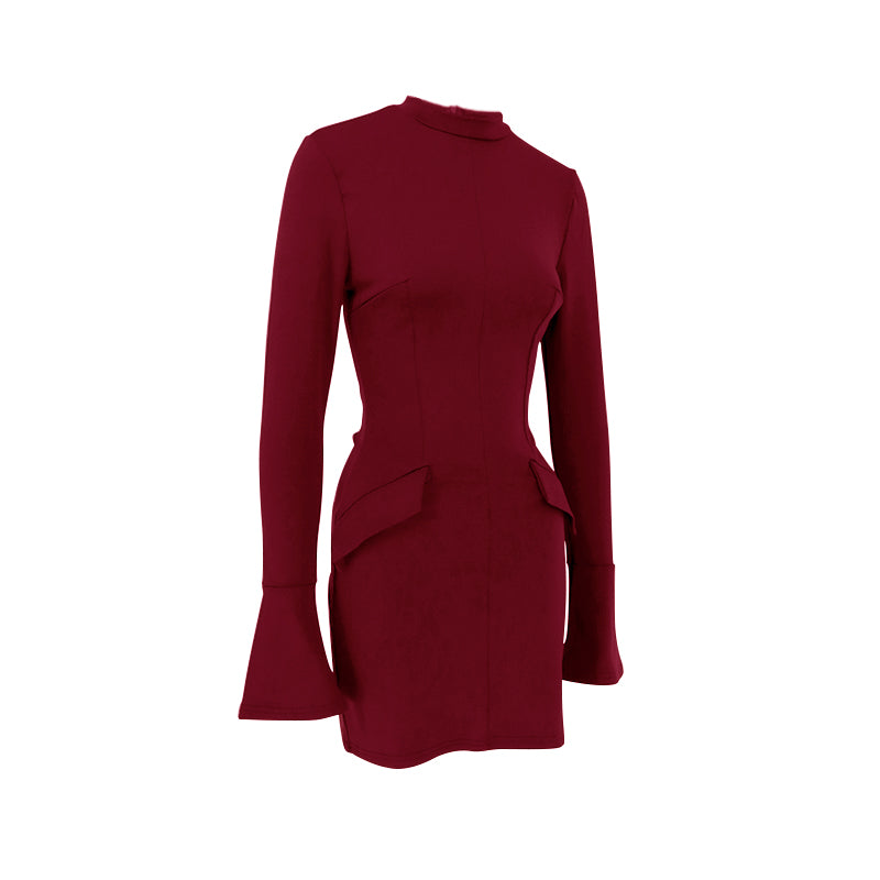Wine High Neck Bodycon Dress