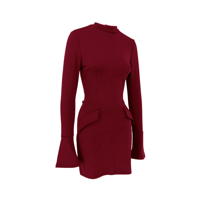 Wine High Neck Bodycon Dress