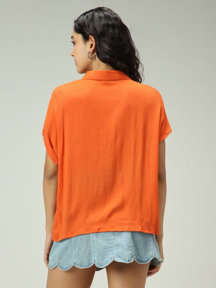 Rust Solid Flowy Shirt