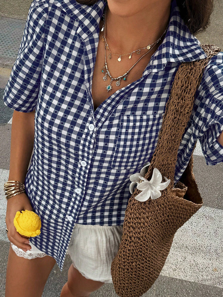 Blue Blue And White Check Shirt