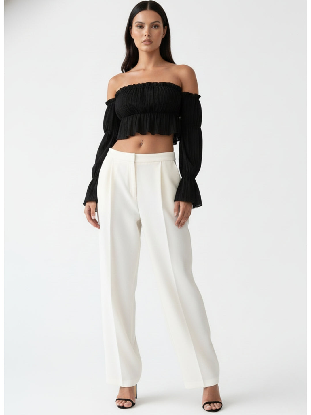 Black Off Shoulder Rufffle Detail Top