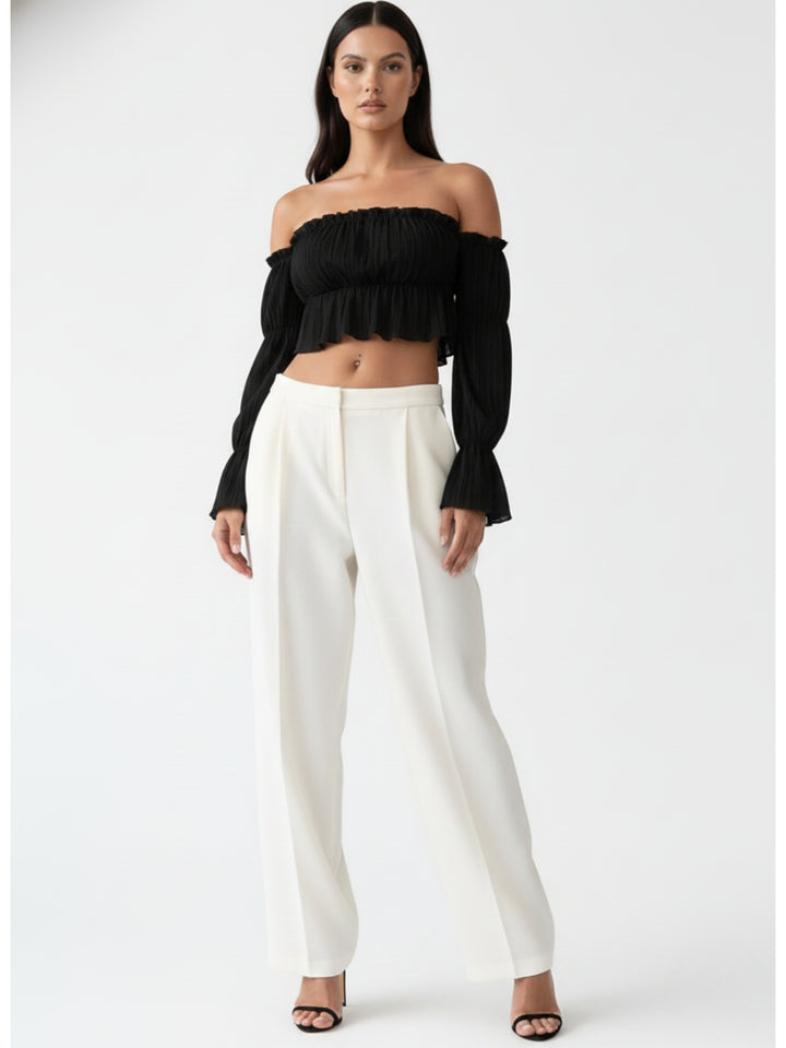 Black Off Shoulder Rufffle Detail Top