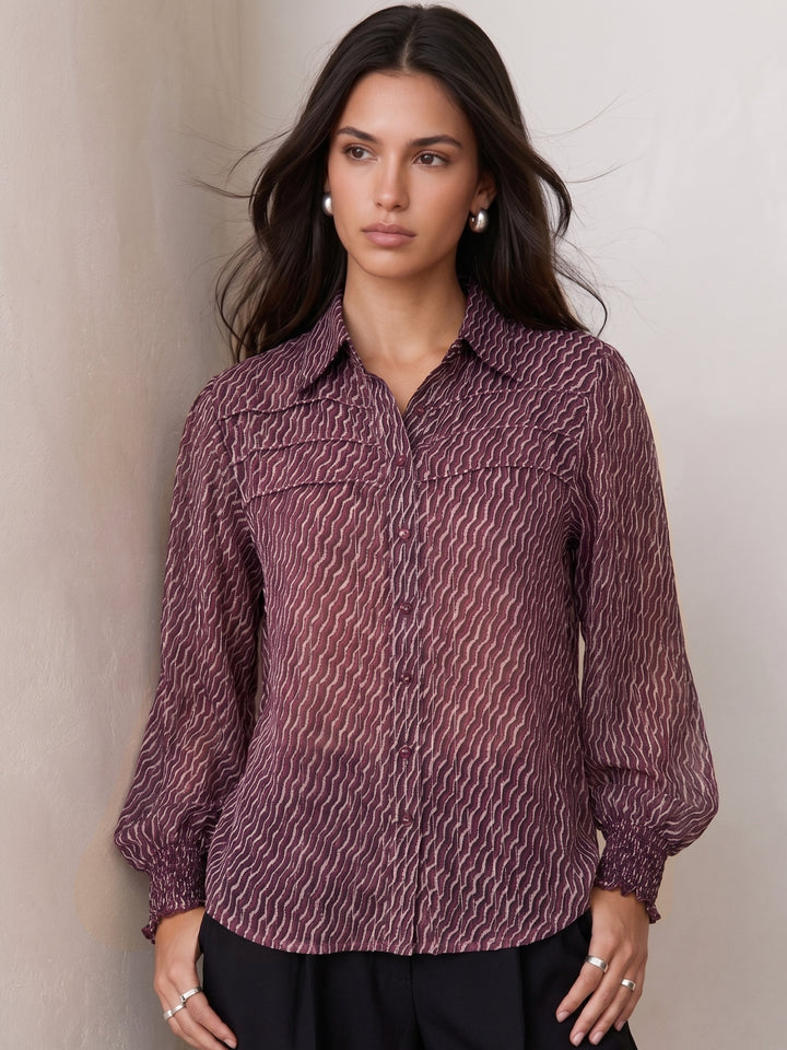 Purple Lurex Shirt With Smocking Detail