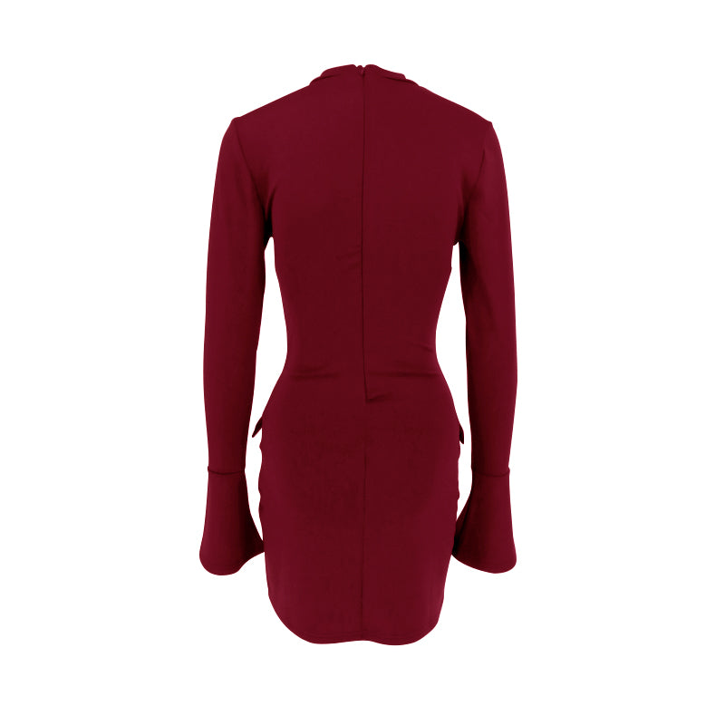Wine High Neck Bodycon Dress