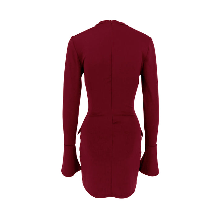 Wine High Neck Bodycon Dress