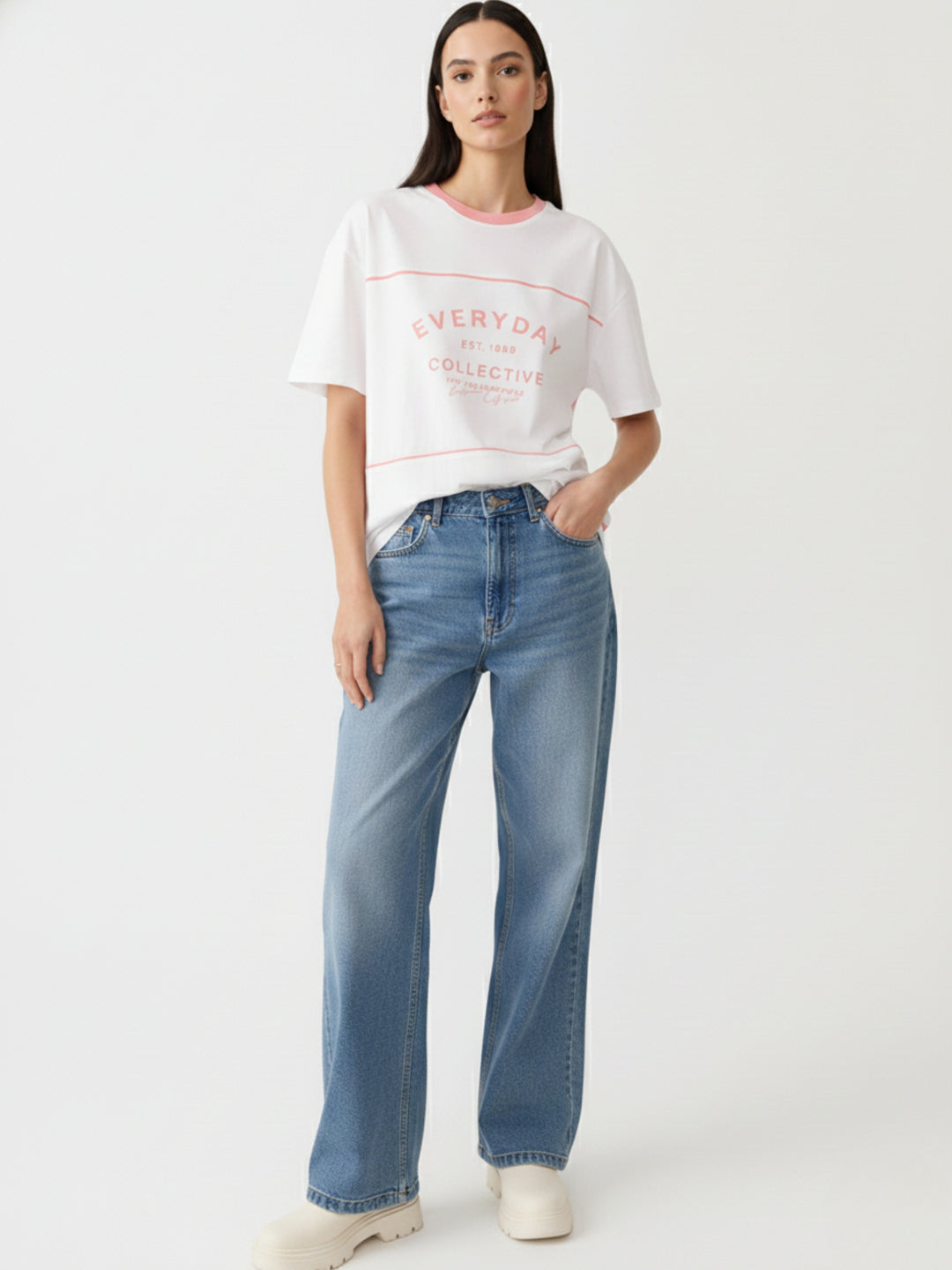 Pink Oversized T-Shirt With Graphic And Cut & Sew Highlights