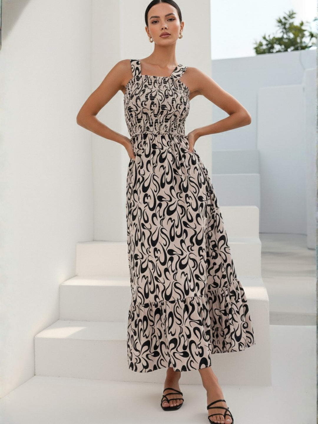 Cream Shoulder Strap Tiered Dress