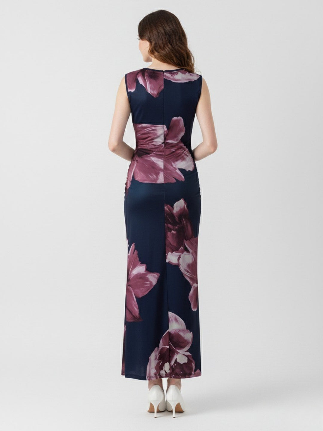 Navy blue Floral Printed Fitted Dress