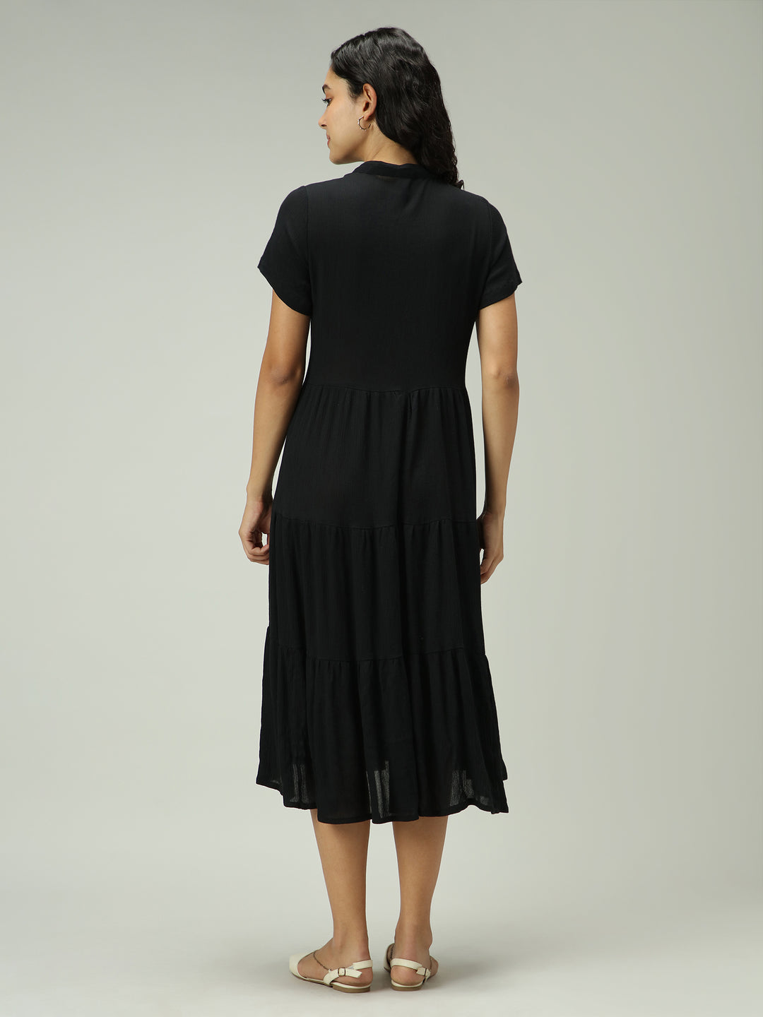 Black Button Down Tiered Midi