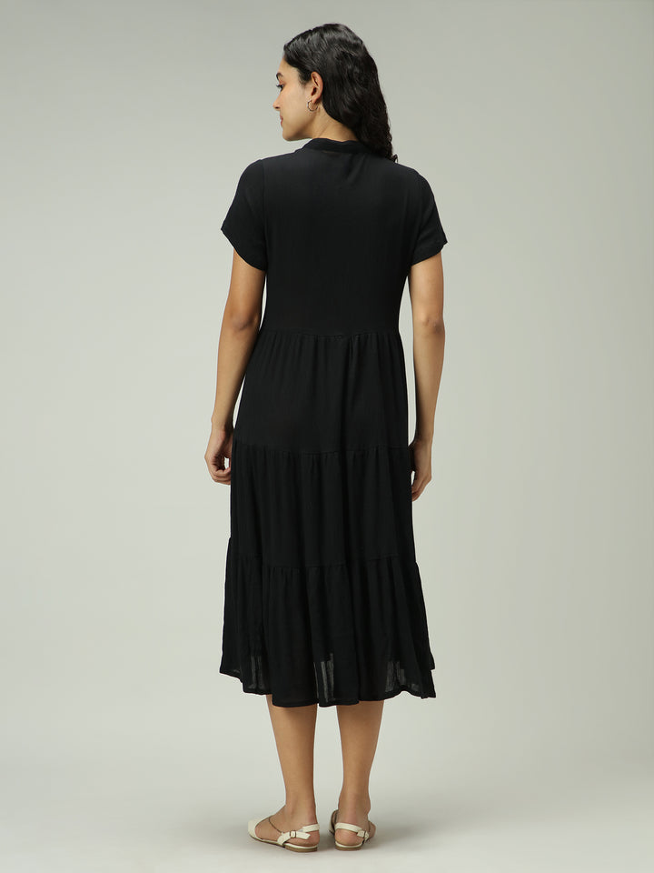 Black Button Down Tiered Midi
