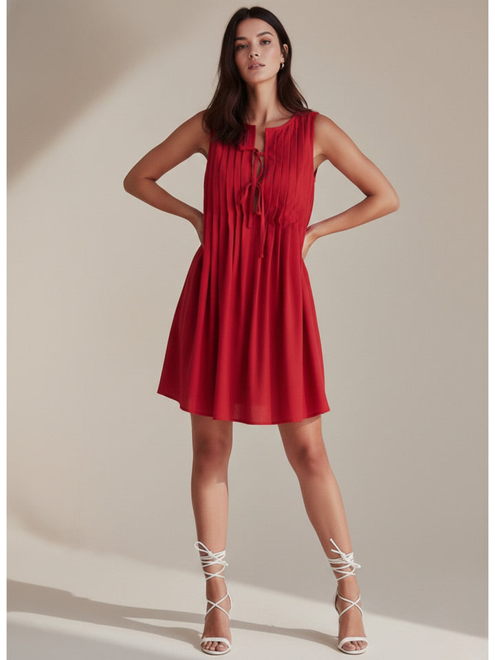 Red Sleeveless Front Tie-Up Dress